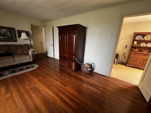 living room with dark wood-style flooring