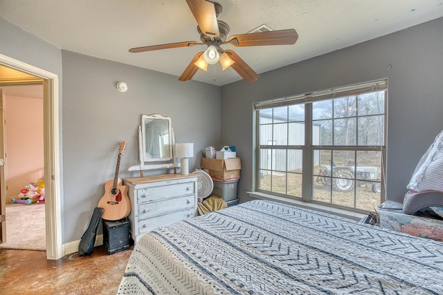 bedroom featuring ceiling fan