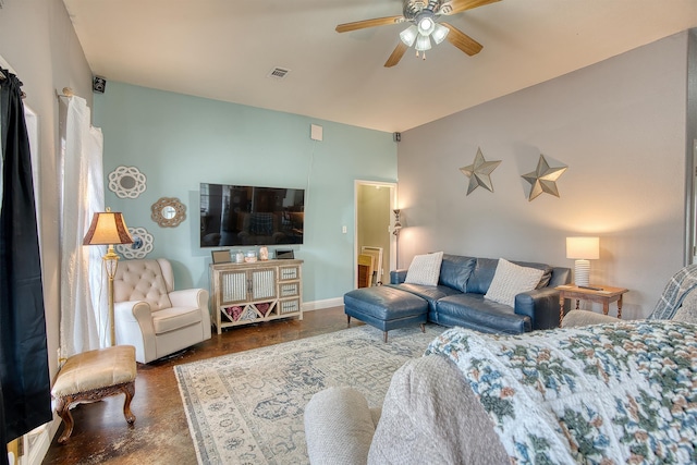 living room featuring ceiling fan