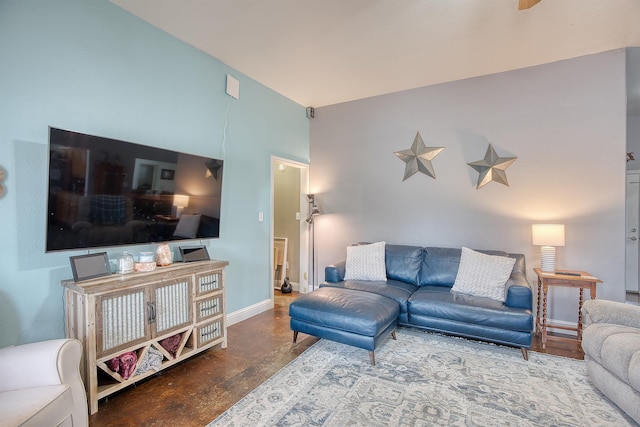 living room with concrete floors