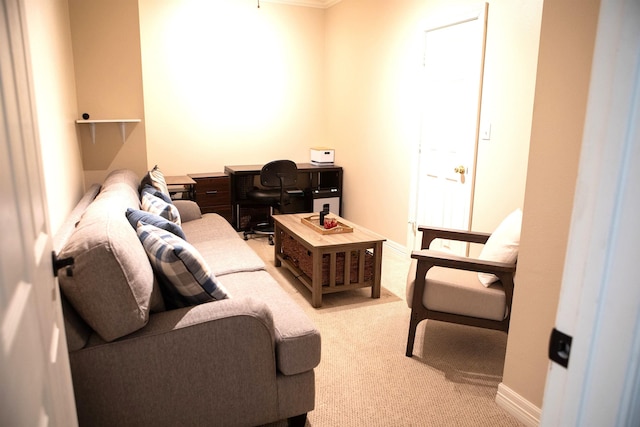 5065 Oakmont Dr, Beaumont, TX 77706 - living room with carpet, a desk, and crown molding