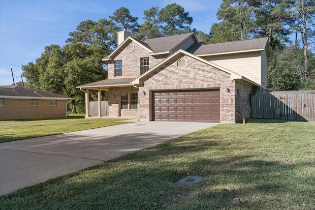 view of front facade featuring a front yard and a garage