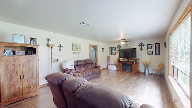 living room with hardwood / wood-style flooring and plenty of natural light