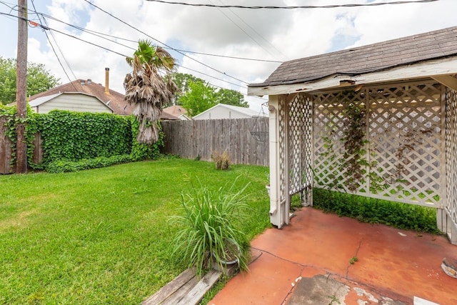 view of yard with a patio and a fenced backyard