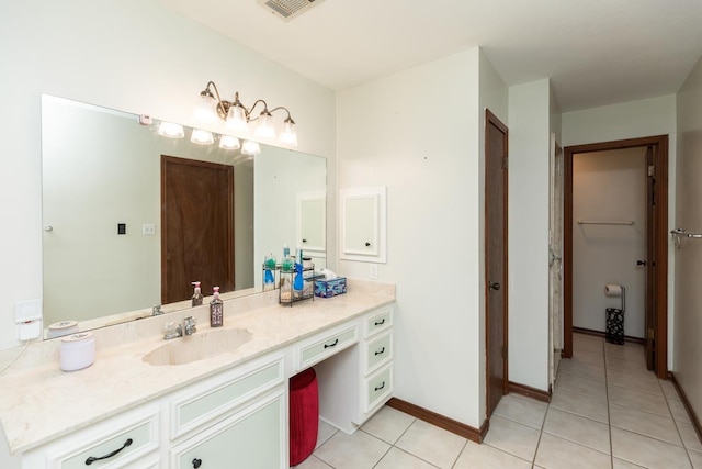 bathroom featuring vanity, visible vents, and tile patterned floors