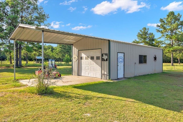 garage with a yard