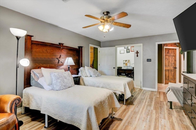 bedroom featuring ceiling fan and light hardwood / wood-style floors