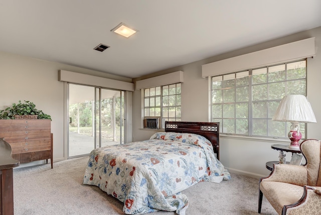 carpeted bedroom with access to outside and multiple windows