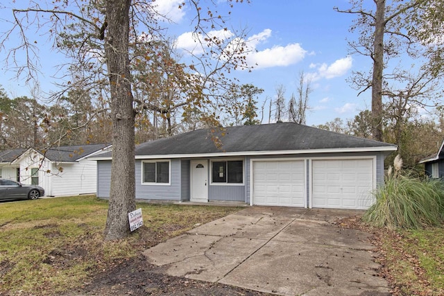 ranch-style house with a front lawn and a garage