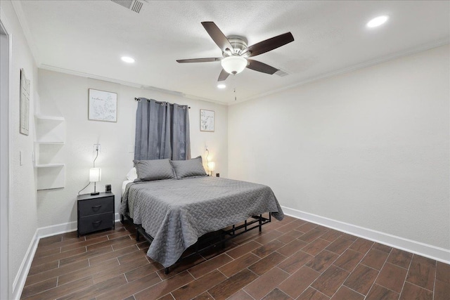 11503 Davidson Rd, Beaumont, TX 77705 - bedroom featuring wood finish floors, crown molding, recessed lighting, and a ceiling fan