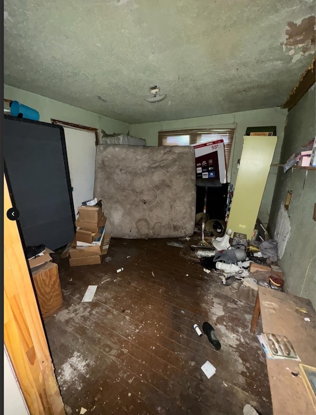 misc room with a textured ceiling and hardwood / wood-style flooring