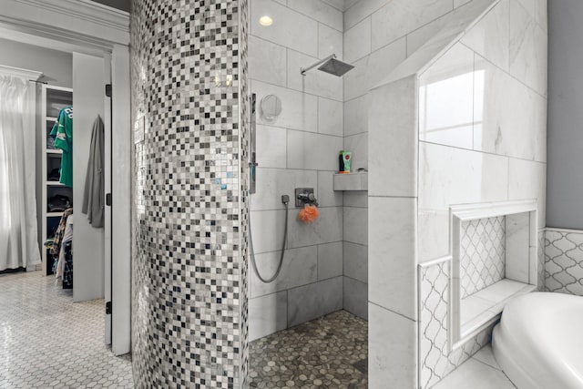220 Idylwild Dr, Sour Lake, TX 77659 - bathroom featuring tile patterned floors, tiled shower, and a garden tub