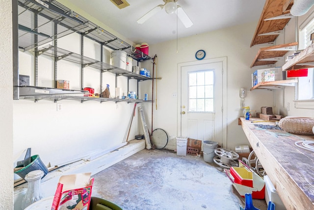 storage area with ceiling fan