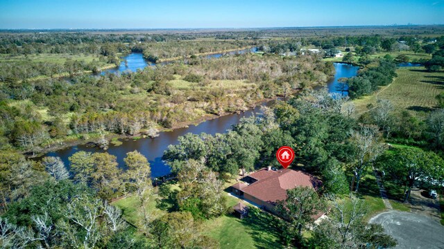 aerial view featuring a water view