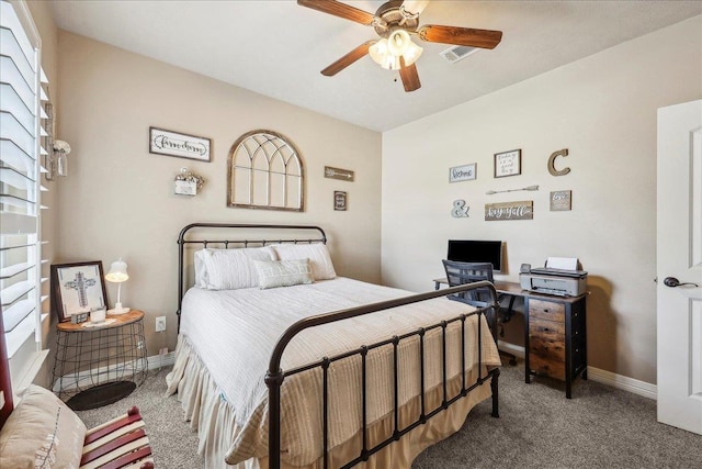 3113 Labrador Ln, Port Neches, TX 77651 - bedroom with a ceiling fan, baseboards, visible vents, and carpet