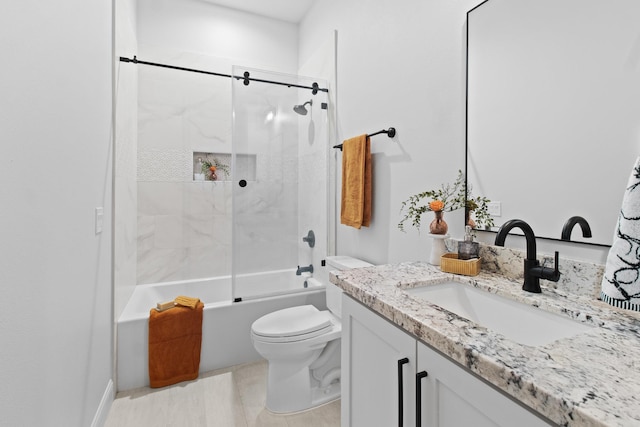 full bathroom with toilet, tub / shower combination, and vanity