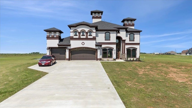 3730 Loblolly Trl, Beaumont, TX 77713 - view of front of home with a front yard, concrete driveway, an attached garage, stucco siding, and roof with shingles