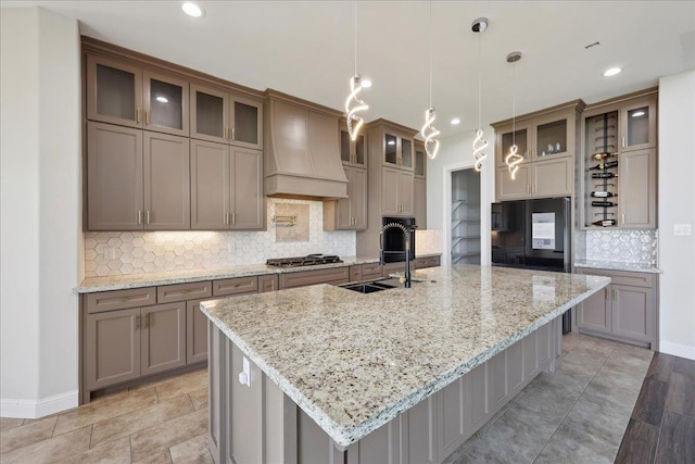 3730 Loblolly Trl, Beaumont, TX 77713 - bathroom with marble look tile flooring, vanity, a shower stall, a freestanding tub, and recessed lighting