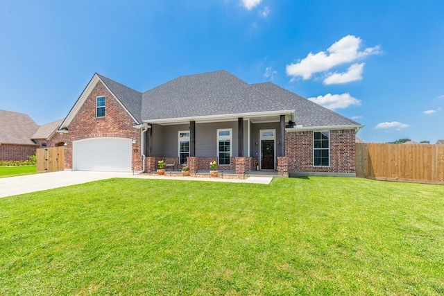 4813 Augusta Dr, Groves, TX 77619 - view of front of home featuring concrete driveway, brick siding, an attached garage, a porch, and a shingled roof