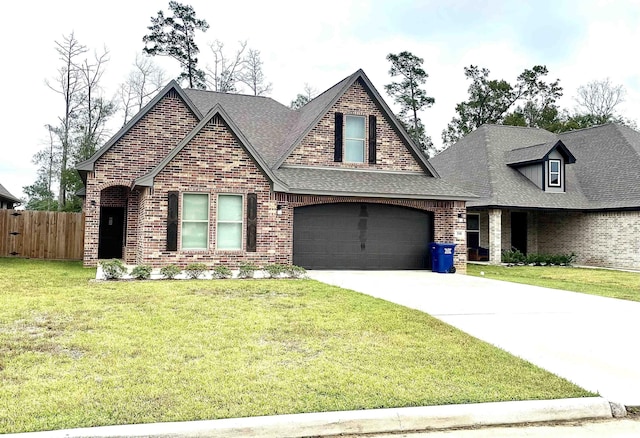 view of front facade with a garage and a front lawn