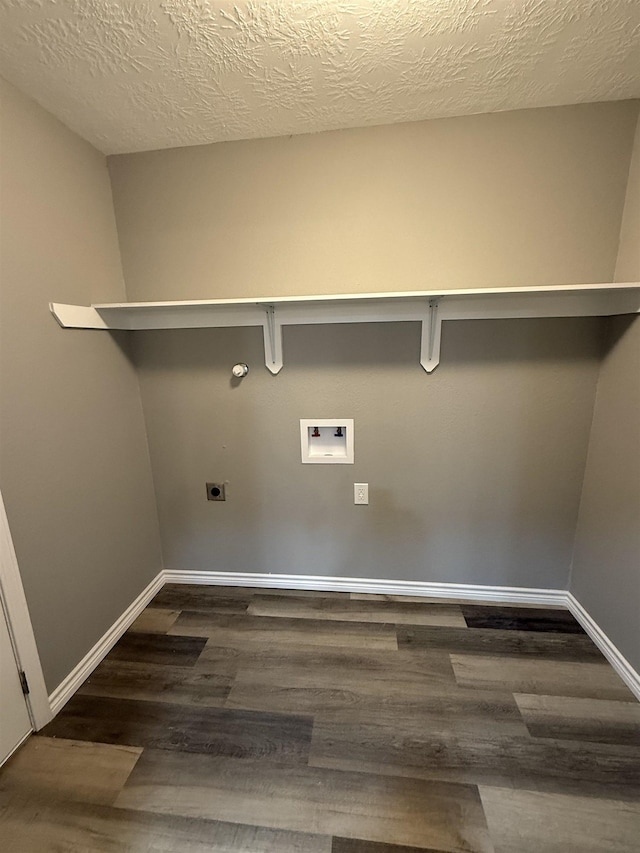 washroom featuring washer hookup, dark wood-style flooring, electric dryer hookup, laundry area, and baseboards