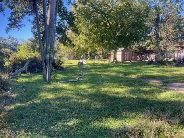 view of yard with a storage shed