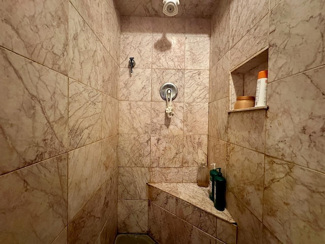 interior details featuring tiled shower