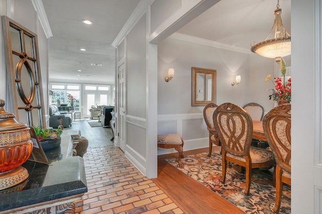 hallway with ornamental molding