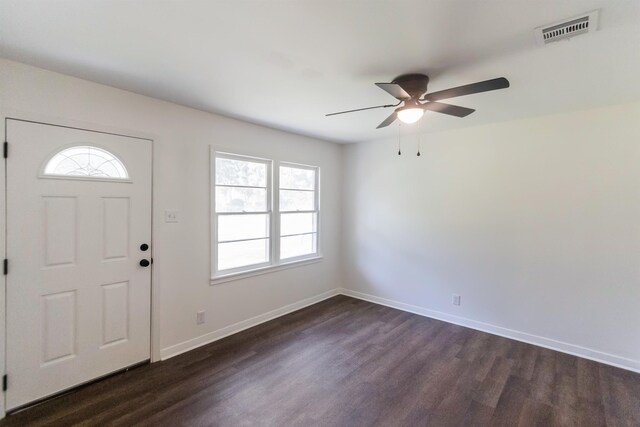 entryway with ceiling fan, a healthy amount of sunlight, and dark hardwood / wood-style floors