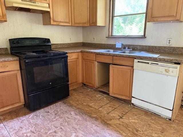 1700 Woodrow St, Silsbee, TX 77656 - kitchen featuring black range with electric stovetop, dishwasher, and under cabinet range hood