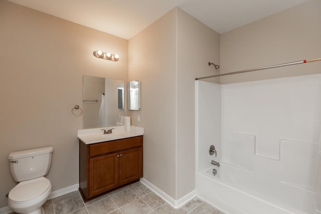 9205 Shepherd Dr, Beaumont, TX 77707 - full bathroom featuring baseboards, bathtub / shower combination, toilet, vanity, and tile patterned floors