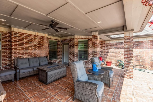 view of patio with ceiling fan and an outdoor hangout area