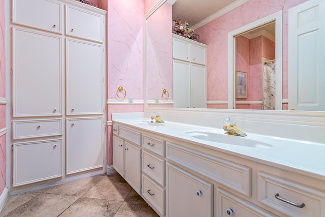 bathroom featuring vanity and crown molding