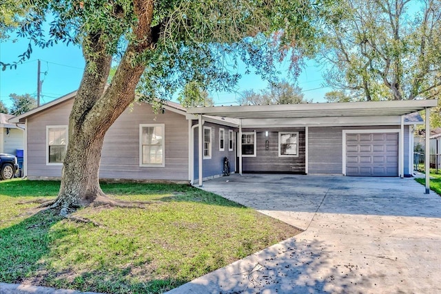 ranch-style house with a front lawn and a garage