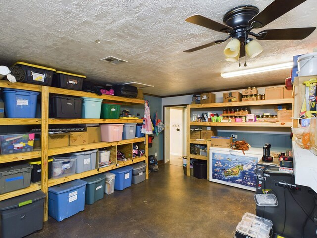 storage featuring ceiling fan