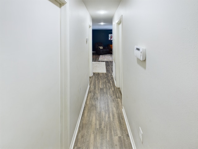 corridor with wood-type flooring