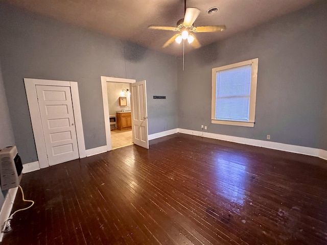 unfurnished bedroom with hardwood / wood-style flooring and ceiling fan