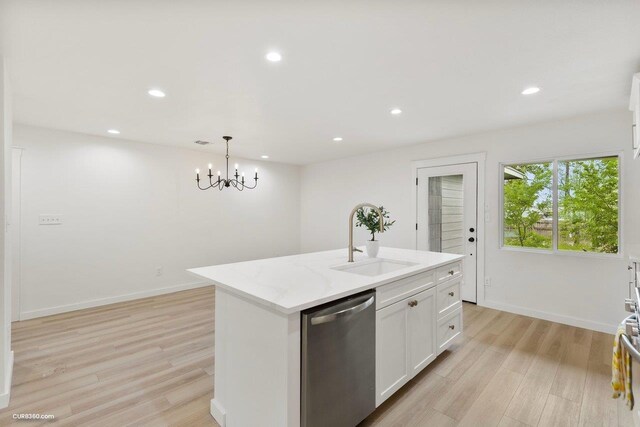 381 Perryman St, New Braunfels, TX 78130 - kitchen featuring a sink, white cabinets, light wood-type flooring, and dishwasher