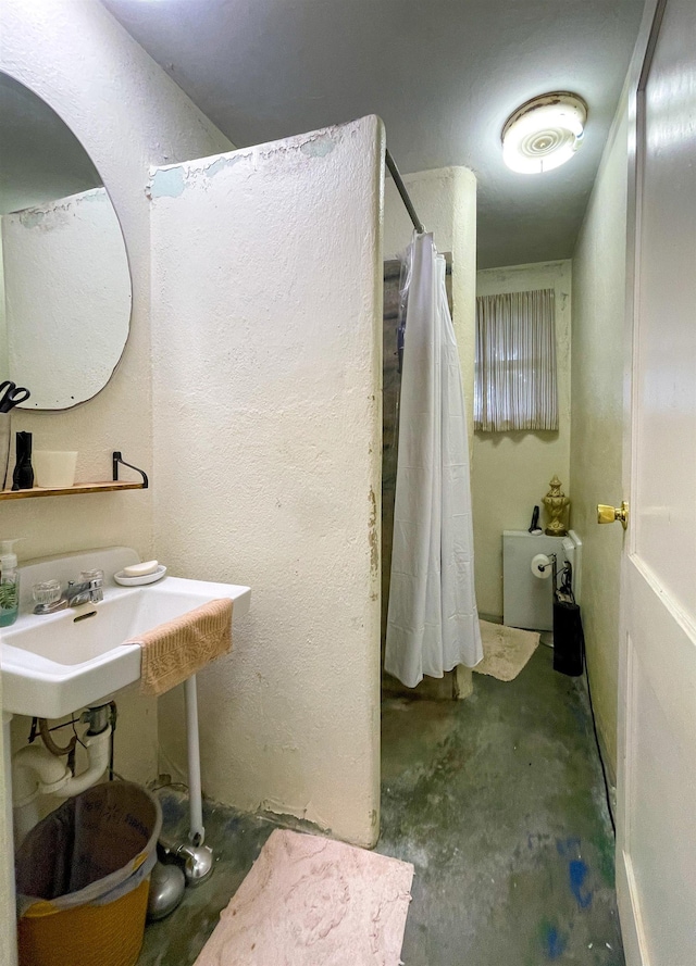 3832 W Park Ave, Orange, TX 77630 - full bathroom featuring concrete flooring and curtained shower