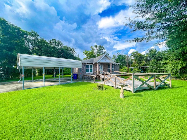 3832 W Park Ave, Orange, TX 77630 - rear view of property with a carport, a yard, and a wooden deck