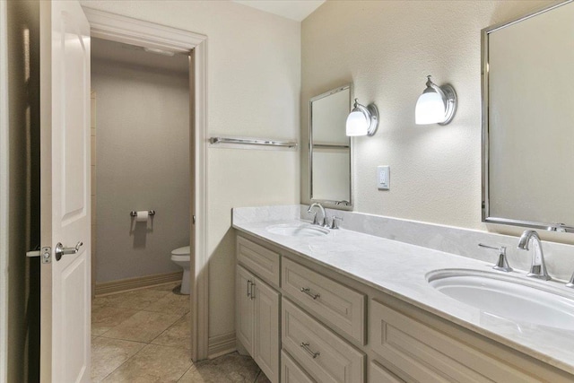 bathroom with tile patterned flooring, vanity, and toilet