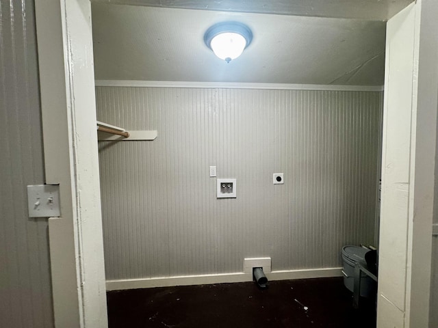 laundry room featuring ornamental molding, electric dryer hookup, and washer hookup