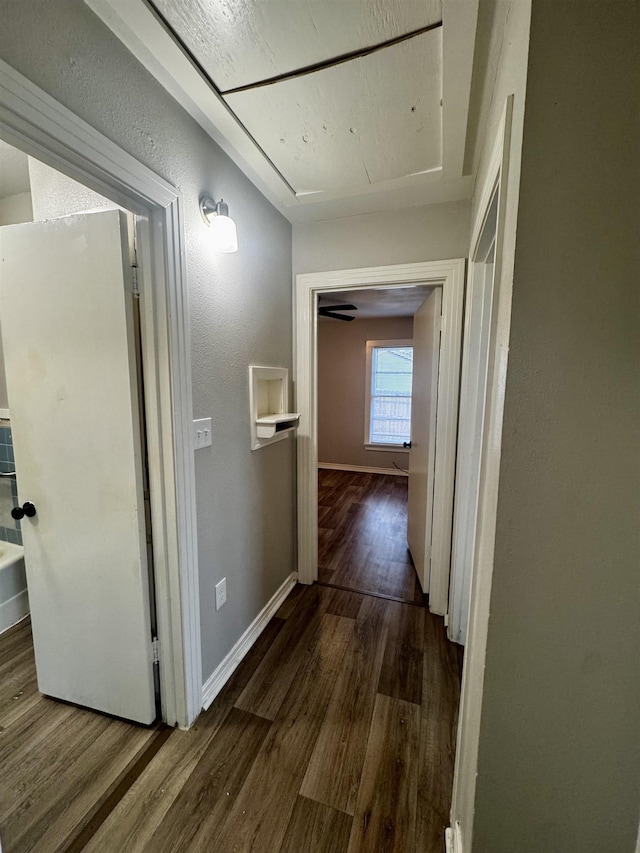 hall with dark hardwood / wood-style flooring