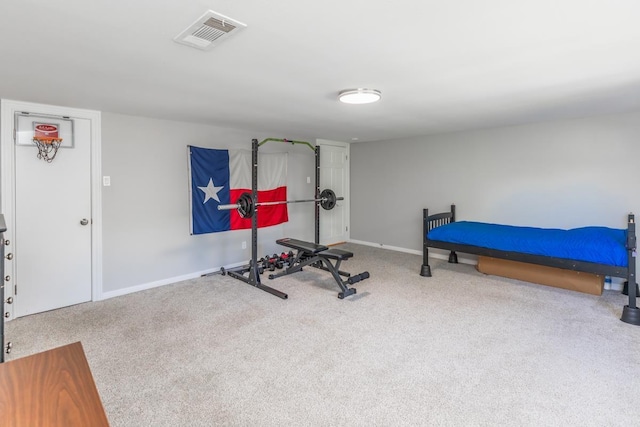 workout room with light carpet