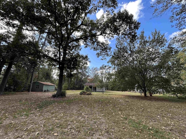 138 Ned Rd, Lumberton, TX 77657 - view of yard featuring an outbuilding and view of wooded area
