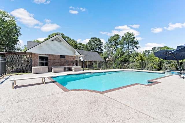 view of swimming pool featuring a patio