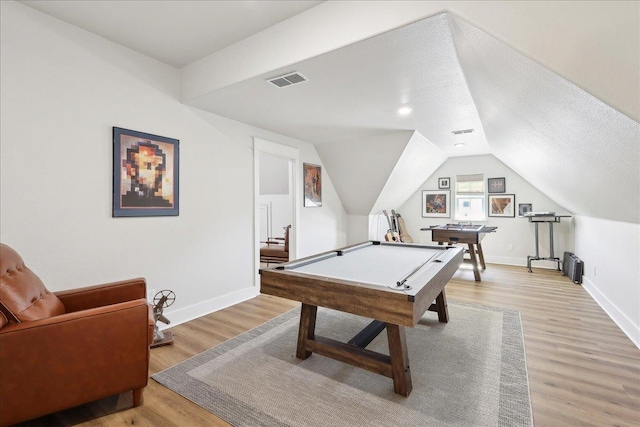 game room featuring visible vents, baseboards, light wood-style flooring, and pool table