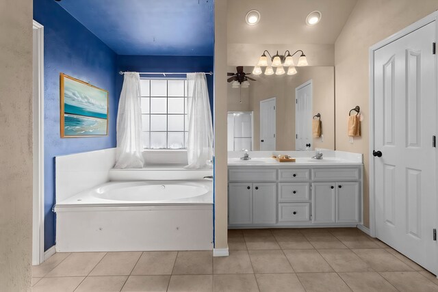 1424 Arbor Ct, Nederland, TX 77627 - bathroom featuring tile patterned floors, a tub to relax in, double vanity, and baseboards