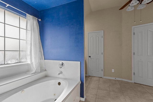 1424 Arbor Ct, Nederland, TX 77627 - full bath featuring tile patterned floors, a jetted tub, a ceiling fan, and baseboards