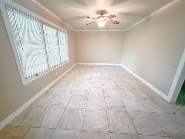 4438 W Edgar Ave, Orange, TX 77630 - spare room with a ceiling fan, crown molding, and light marble finish floors